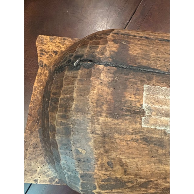 Chestnut 40-Inch Antique Mid-19th Century European Primitive Hand-Hewn Beech Wood Dough Bowl For Sale - Image 8 of 17