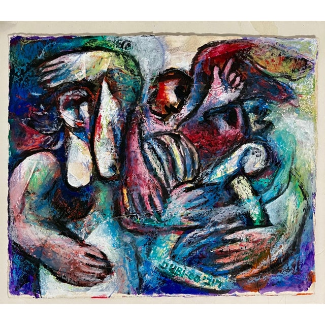 Dubi Arie (born Poland, 1939) "The Temptation" Image: 11 3/4" x 10" Original mixed media on paper painting, Hand signed...