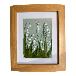 Lily of the Valley, Evening Green Original Watercolor Painting Signed and Framed For Sale