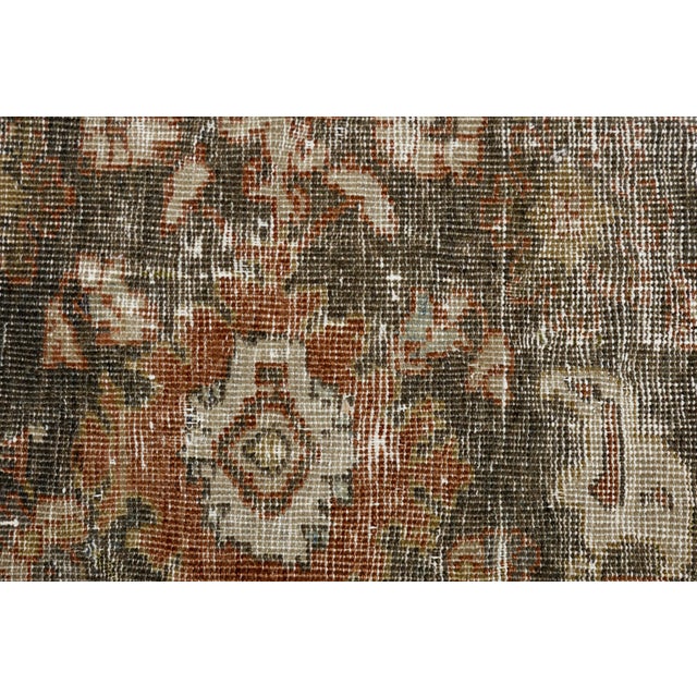 Distressed Antique Mahal Wool Area Rug in Taupe, Warm Brown, and Muted Sage For Sale - Image 11 of 11