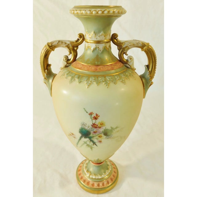 Gold Antique C1896 Royal Worcester England Hand Painted Porcelain Floral Vase For Sale - Image 8 of 12