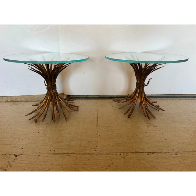 Hollywood Regency Gilt Metal Wheat Sheaf End Tables- A Pair For Sale - Image 10 of 10