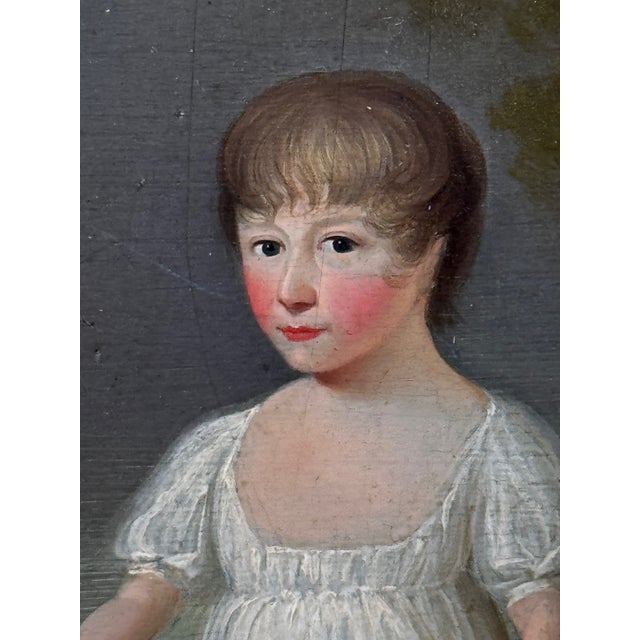 Historical Oil Painting Portrait of Louisa Cooke and “Mr. Quiz”: Home Before Trafalgar British Provincial School, in the Manner of George Romney For Sale - Image 9 of 18