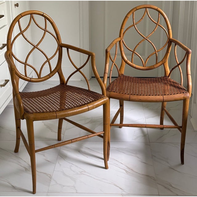 Vintage English Faux Bamboo Oval Back Armchairs in the Manner of Tom Parr for Colefax & Fowler For Sale - Image 9 of 17