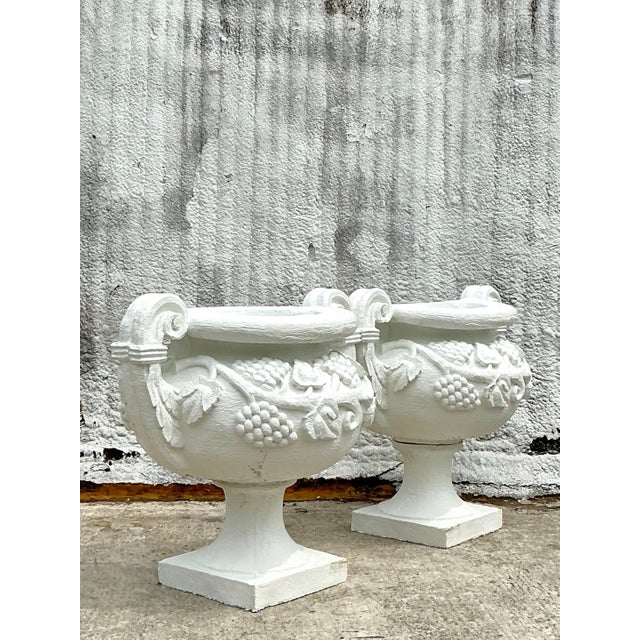 Hollywood Regency Vintage Regency Monumental Cast Concrete Urns - A Pair For Sale - Image 3 of 8