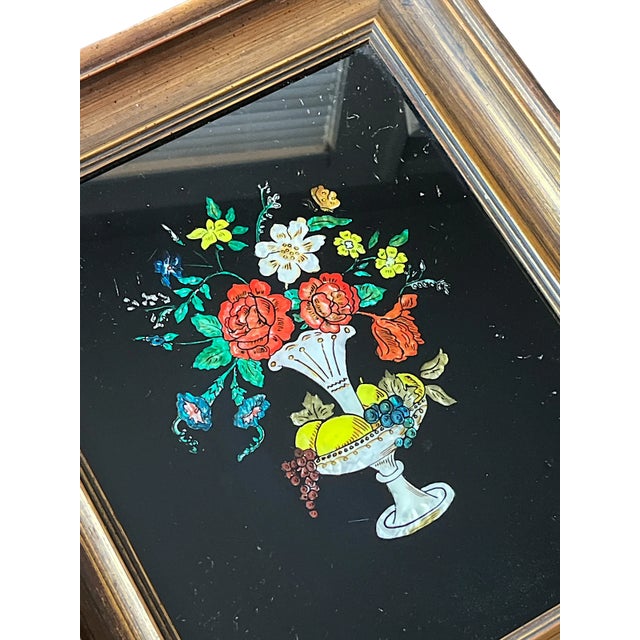 1940s 1940s Framed Silver Epergne Holding Flowers and Fruit Silver Foil Tinsel Painting For Sale - Image 5 of 7