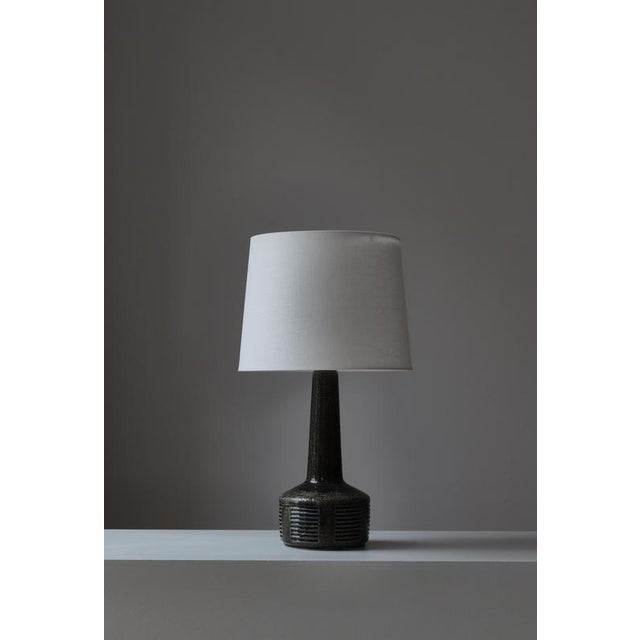 Large Dark Green Blue Glazed Stoneware Table Lamp attributed to Palshus, Denmark, 1960s For Sale - Image 3 of 14