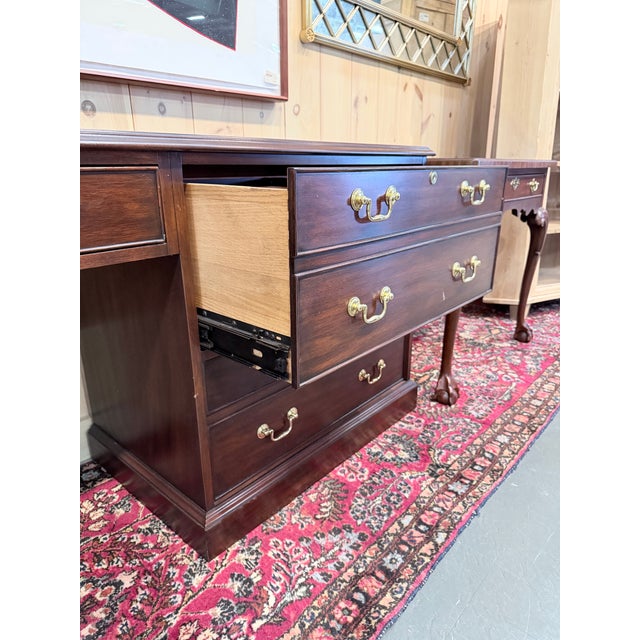 Wood Henkel Harris Mahogany Double Pedestal Executive Desk For Sale - Image 7 of 12