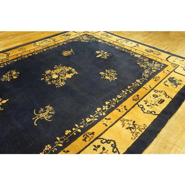 1920s 1920s Blue Navy Vase Floral Antique Chinese Peking Carpet 9'2" X 11'6" Knotted Wool Rug For Sale - Image 5 of 13