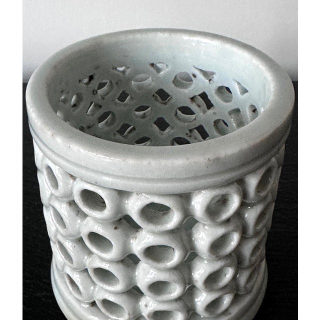 Korean Reticulated Celadon Brush Holder For Sale - Image 9 of 11