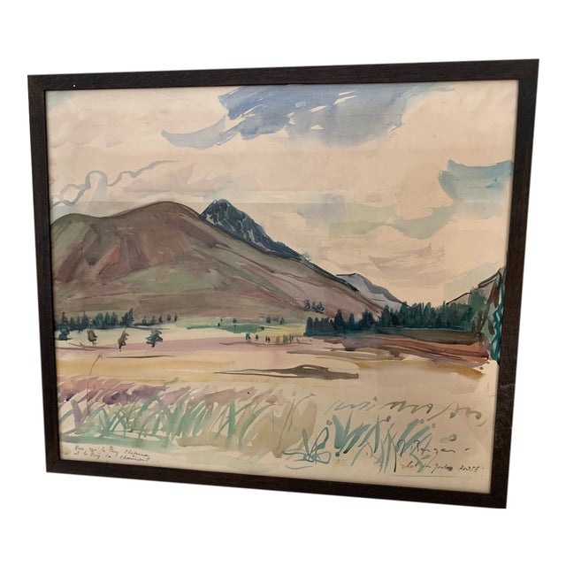 Mountain Landscape, 20th Century, Gouache, Framed For Sale
