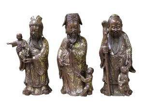Chinese Bronze Metal SanXing ( 3 Deities ) Fu Lu Shou Statue Set