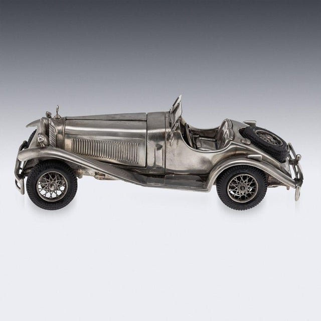 Vintage Silver Mercedes Benz SSK 1928 Roadster Model Car, 1960s For Sale - Image 4 of 18