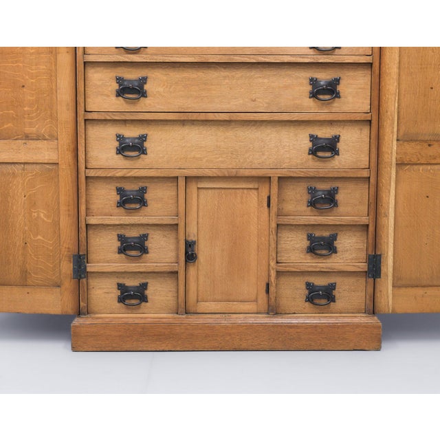 Large Arts & Crafts Cotswold School Oak Enclosed Chest of Drawers, 1906 For Sale - Image 4 of 18