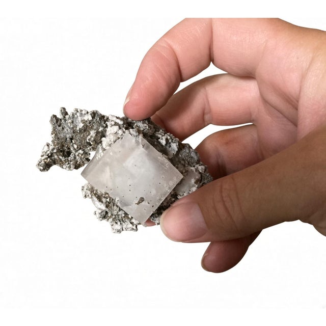 Large Natural Fluorite Cube Crystal Specimen With Pyrite & Calcite Matrix For Sale - Image 9 of 15