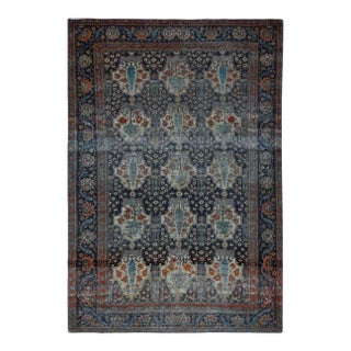 1920 Midnight Blue Antique Persian Isphahan Garden Design Pure Wool Hand Knotted Rug For Sale