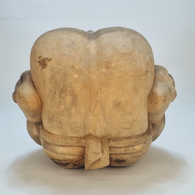 1960s Vintage Wooden Spherical Sculpture of Weeping Buddha, 1960s For Sale - Image 5 of 14