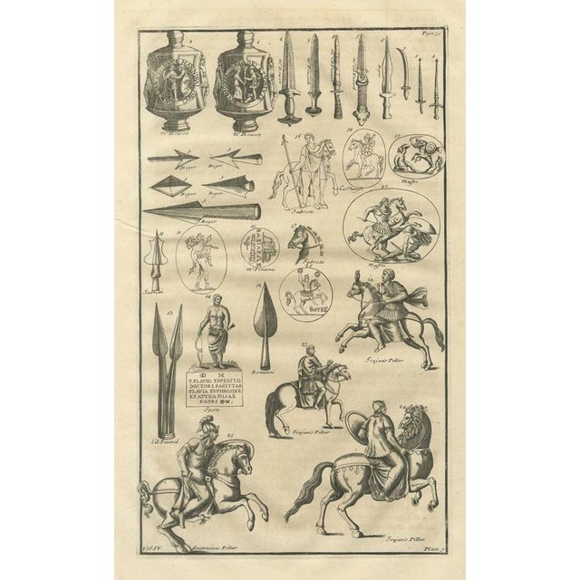 Beige Montfaucon, Roman Swords, Spearheads and Cavalry from Trajans Column, 1722, Engraving For Sale - Image 8 of 8