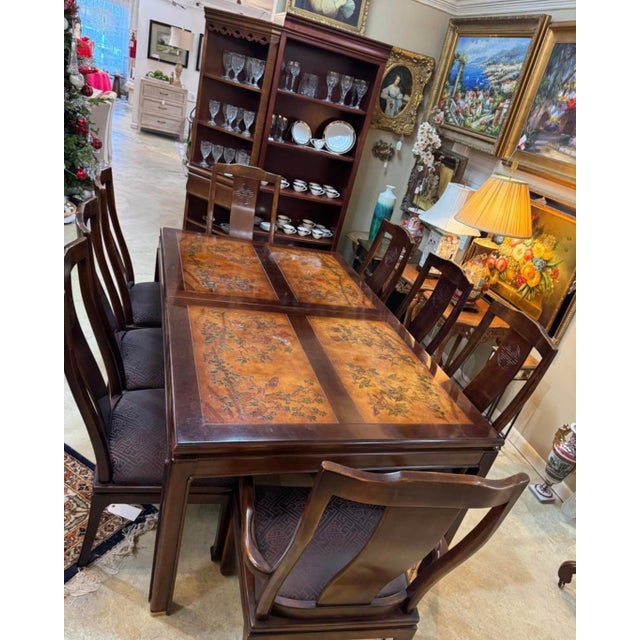 Early Century Bernhardt Dining Table With 8 Chairs, Two Extension and Table Cover For Sale In Birmingham - Image 6 of 8