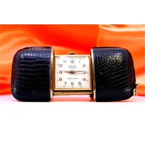 Metal Lancel Travel Watch with Leather Case and Mechanical System For Sale - Image 7 of 7