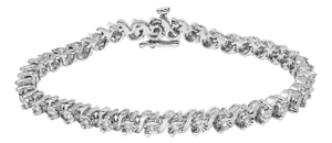 .925 Sterling Silver 1/4 Cttw Diamond Station and S Link Bracelet