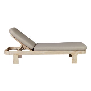 Eclipse Outdoor Solid Teak Wood Natural Look Sun Lounger - Grey Fabric For Sale