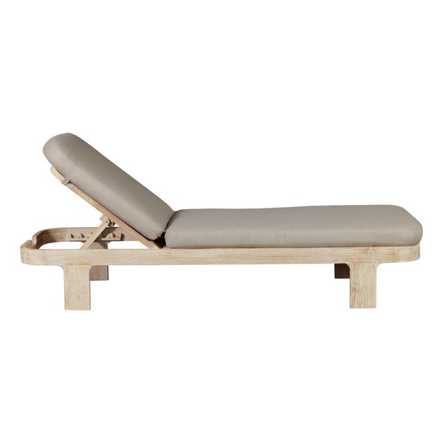 Eclipse Outdoor Solid Teak Wood Natural Look Sun Lounger - Grey Fabric For Sale