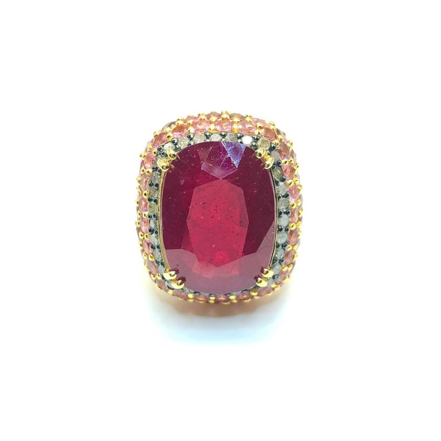 Bochic “Capri” Vintage Ruby, Emerald & Diamond Ring Set 18K Gold & Silver For Sale - Image 15 of 15