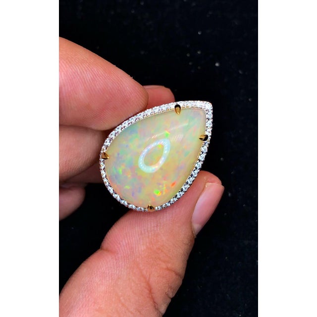 Metal Bochic “Orient” Natural Diamond & Fire Opal Ring Set In 18K Solid Yellow Gold For Sale - Image 7 of 12