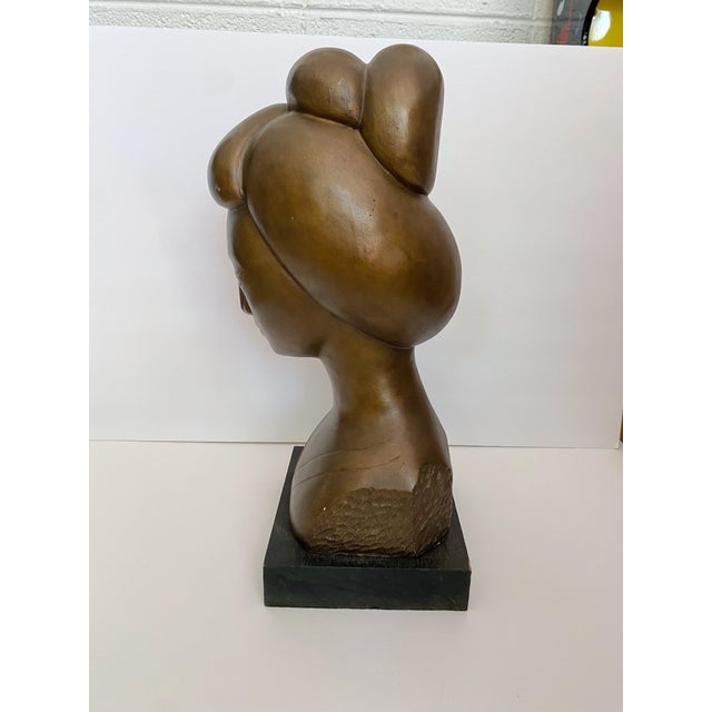 Mid Century Bronze Colored Japanese Woman Bust Sculpture For Sale - Image 4 of 10