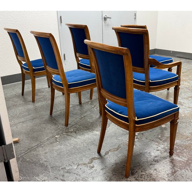 Late 20th Century Heritage Neoclassical Blue Velvet Dining Chairs, Set of Six For Sale - Image 5 of 12
