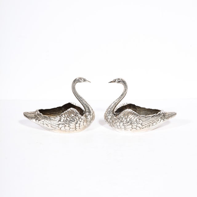 Art Deco Pair of Sterling Silver Swan Decorative Bowls Signed Gorham Sterling For Sale - Image 3 of 13