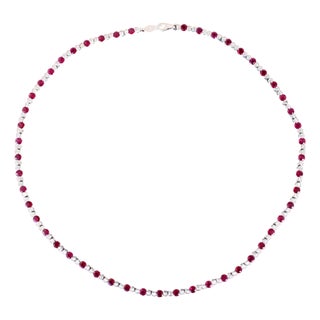 Ruby Diamond Bezel Set Tennis Line 14k White Gold Classic Set Unique Necklace For Sale