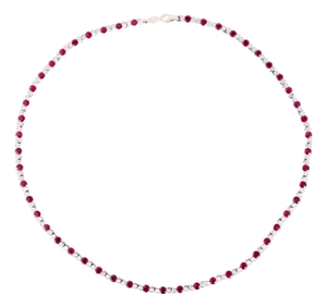 Ruby Diamond Bezel Set Tennis Line 14k White Gold Classic Set Unique Necklace