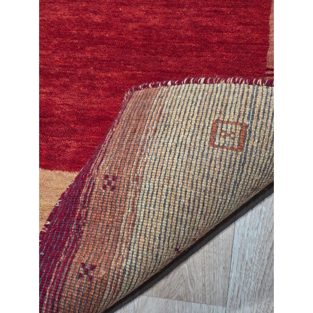 2020s 4x6 Handloomed Red Gabbeh Tribal Geometric Modern Hand Loomed Wool Carpet Rug For Sale - Image 5 of 6