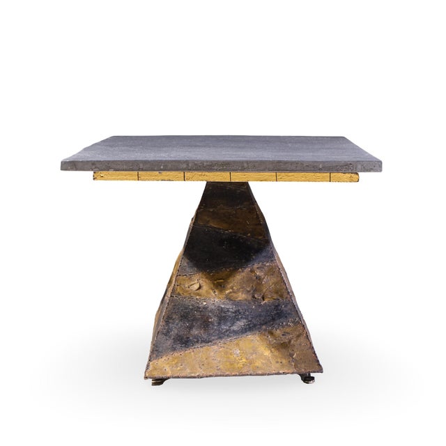 Mid 20th Century Paul Evans Mid Century Welded Enameled Steel, Gold Leaf and Slate Coffee Table For Sale - Image 5 of 7