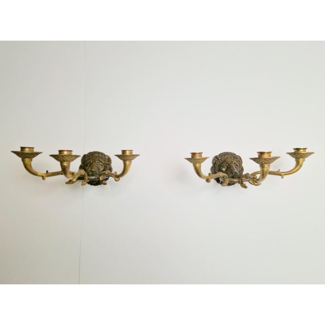 20th Century French Bronze & Brass Wall Sconces with Lion Heads, Set of 2 For Sale - Image 14 of 14