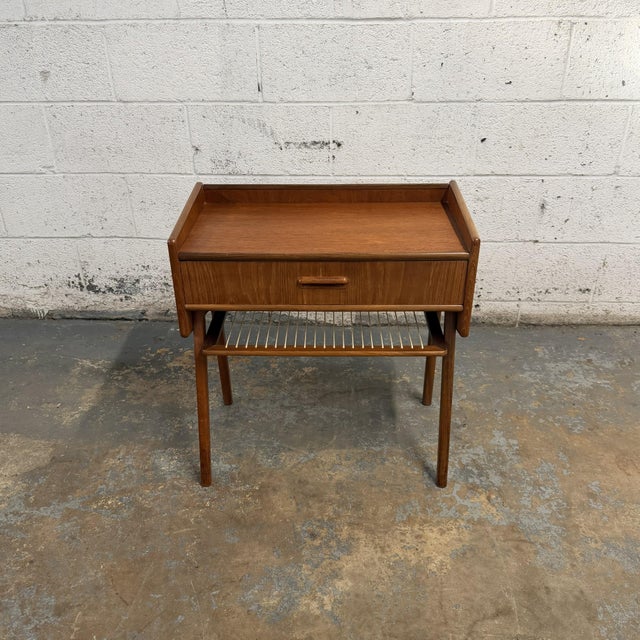 Mid-Century Modern Vintage Danish Modern Teak Nightstand With String Shelf, Circa 1960's Mid Century For Sale - Image 3 of 7