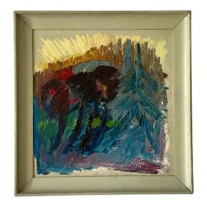 Vintage Boho Abstract Expressionist Signed Original Oil on Canvas 1963