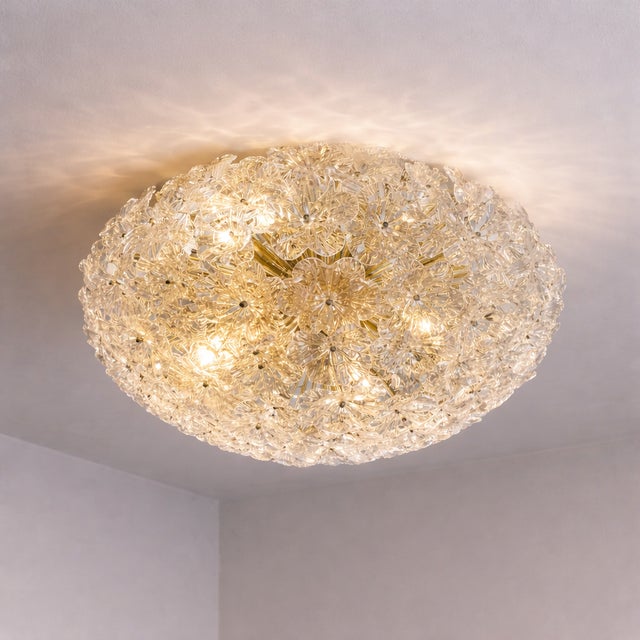 Transparent and Gold Lotus Murano Style Glass Sputnik Chandelier For Sale - Image 10 of 11