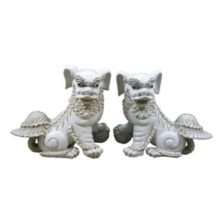 Vintage Chinese Chinoiserie Foo Dogs Fu Guardian Lion Statues 23" For Sale
