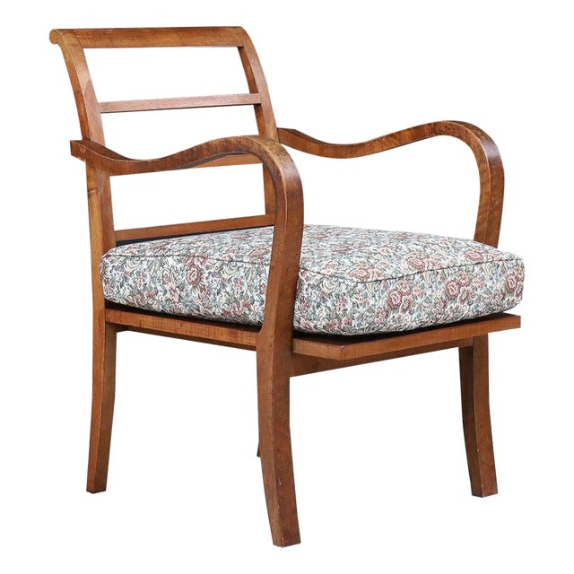 Art Deco Armchair in Original Floral Upholstery, Czechoslovak, 1930s For Sale