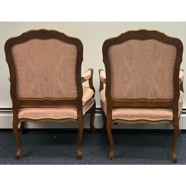 Vintage Louis XV Upholstered Fauteuil Armchairs - A Pair For Sale - Image 4 of 11
