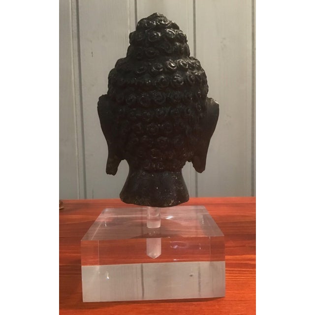 Antique Burmese Bronze Buddha Head with Acrylic Glass Base, 1900s For Sale - Image 3 of 9