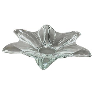 Large French Floral Crystal Glass Shell Bowl by Vannes Art, 1970s For Sale