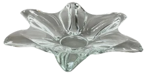 Large French Floral Crystal Glass Shell Bowl by Vannes Art, 1970s