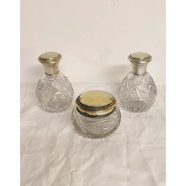 French Crystal Bathroom Set, 1940s, Set of 3, in Very Good conditions. Designed 1920 to 1949