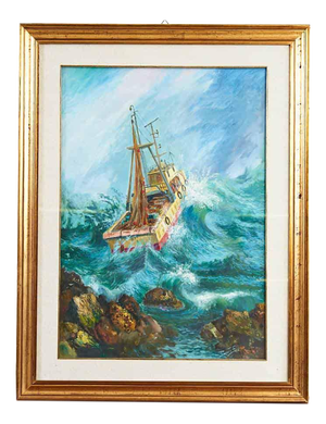 Unknown, Fishing in Rough Seas, 2000s, Oil on Canvas, Framed