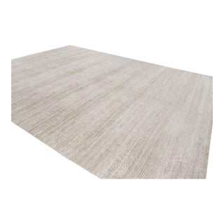 Rug & Kilim’s Oversized Textural Rug in Solid Taupe and White Tones and Striae - 10x18 For Sale