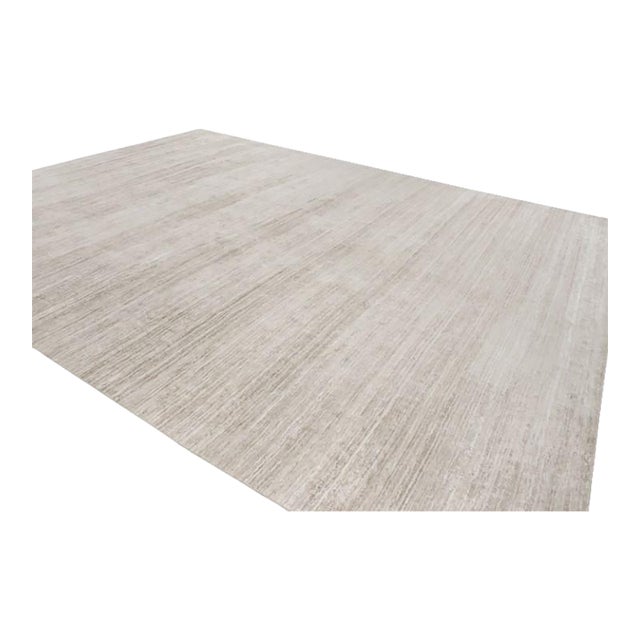 Rug & Kilim’s Oversized Textural Rug in Solid Taupe and White Tones and Striae - 10x18 For Sale